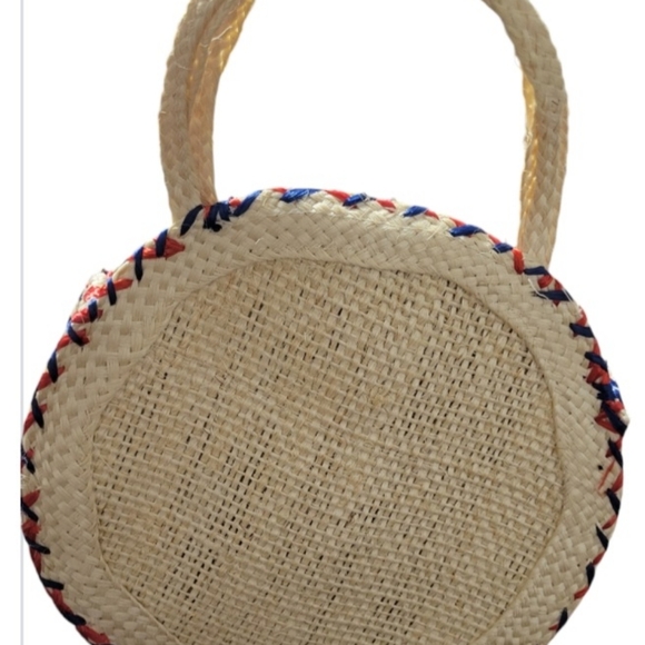 Round Woven Rattan Wicker Purse With a Floral Design - Picture 2 of 2